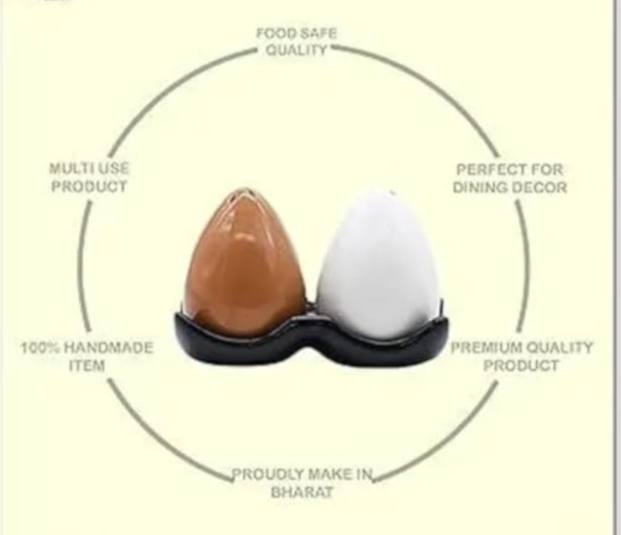 Ceramic Egg-Shaped Salt and Pepper Shaker Set with Tray